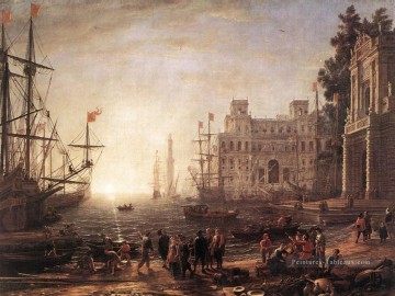 Scène portuaire avec le paysage de la Villa Médicis Claude Lorrain Peinture à l'huile